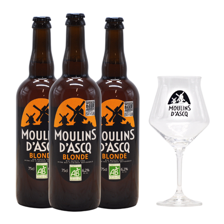 Pack 3 Moulins d'Ascq Blonde Bio 6,2% + 1 verre offert