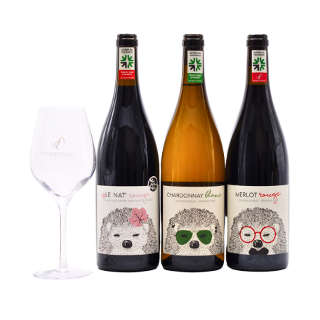 Pack Hérisson Merlot, Chardonnay et Rouge Nature + Verre offert