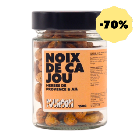 Noix de cajou torréfiées aux herbes de Provence et ail DDM 02/2024-70%