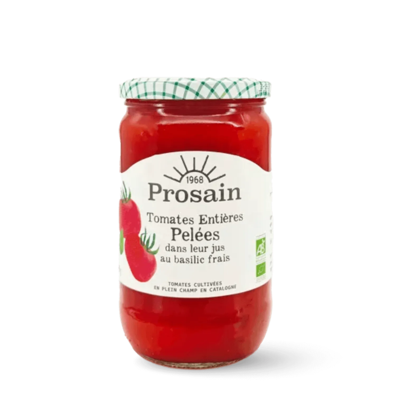 Tomates entières pelées au jus basilic