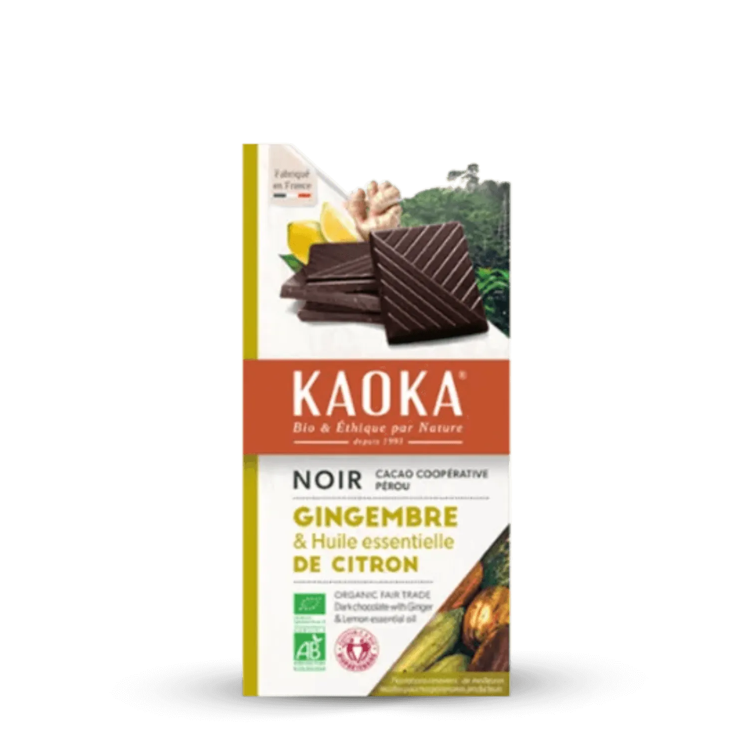 Tablette chocolat noir 58% citron gingembre