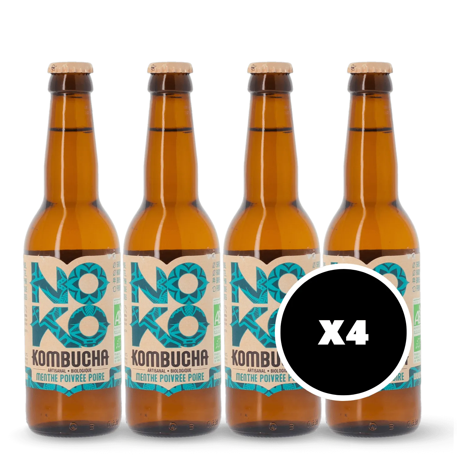 Pack 4 x Kombucha NOKO Menthe Poivrée Poire