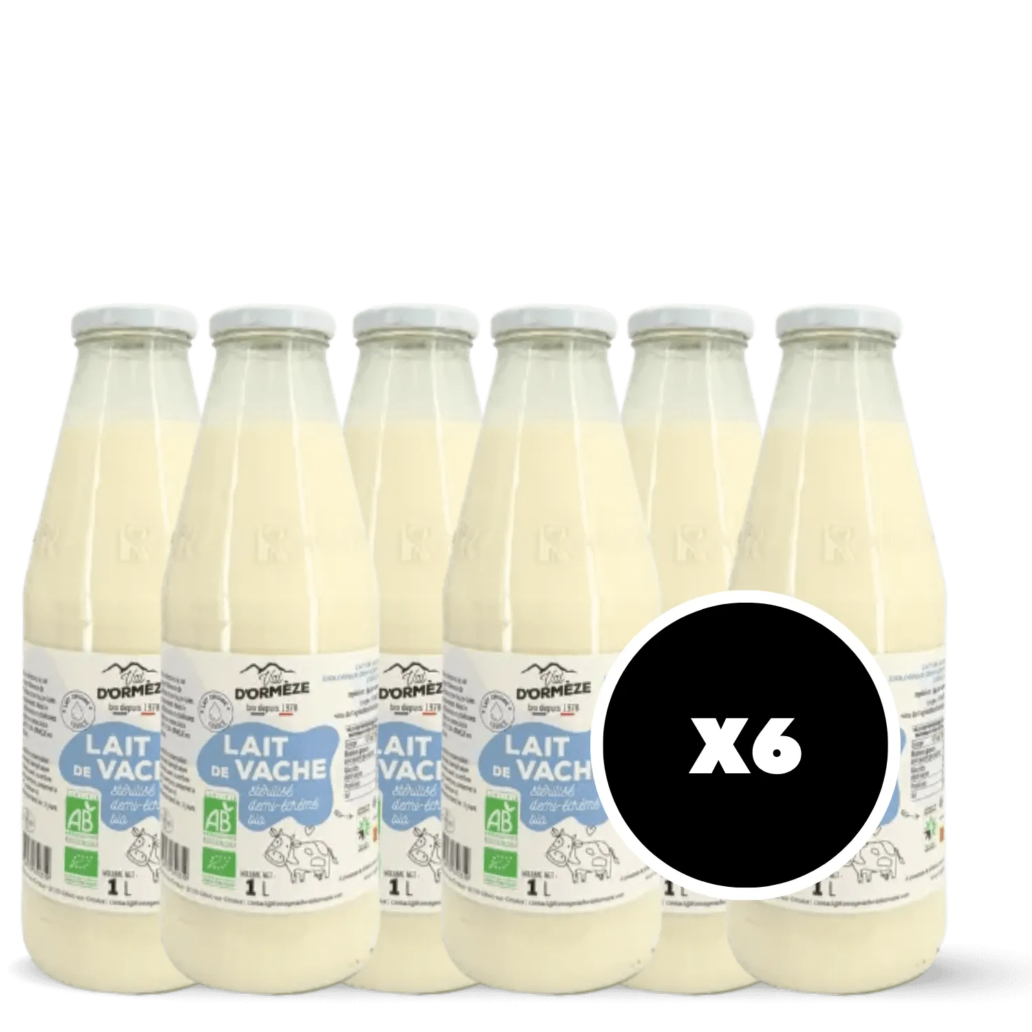 Pack 6 x Lait demi-écrémé bio Val d'Ormèze