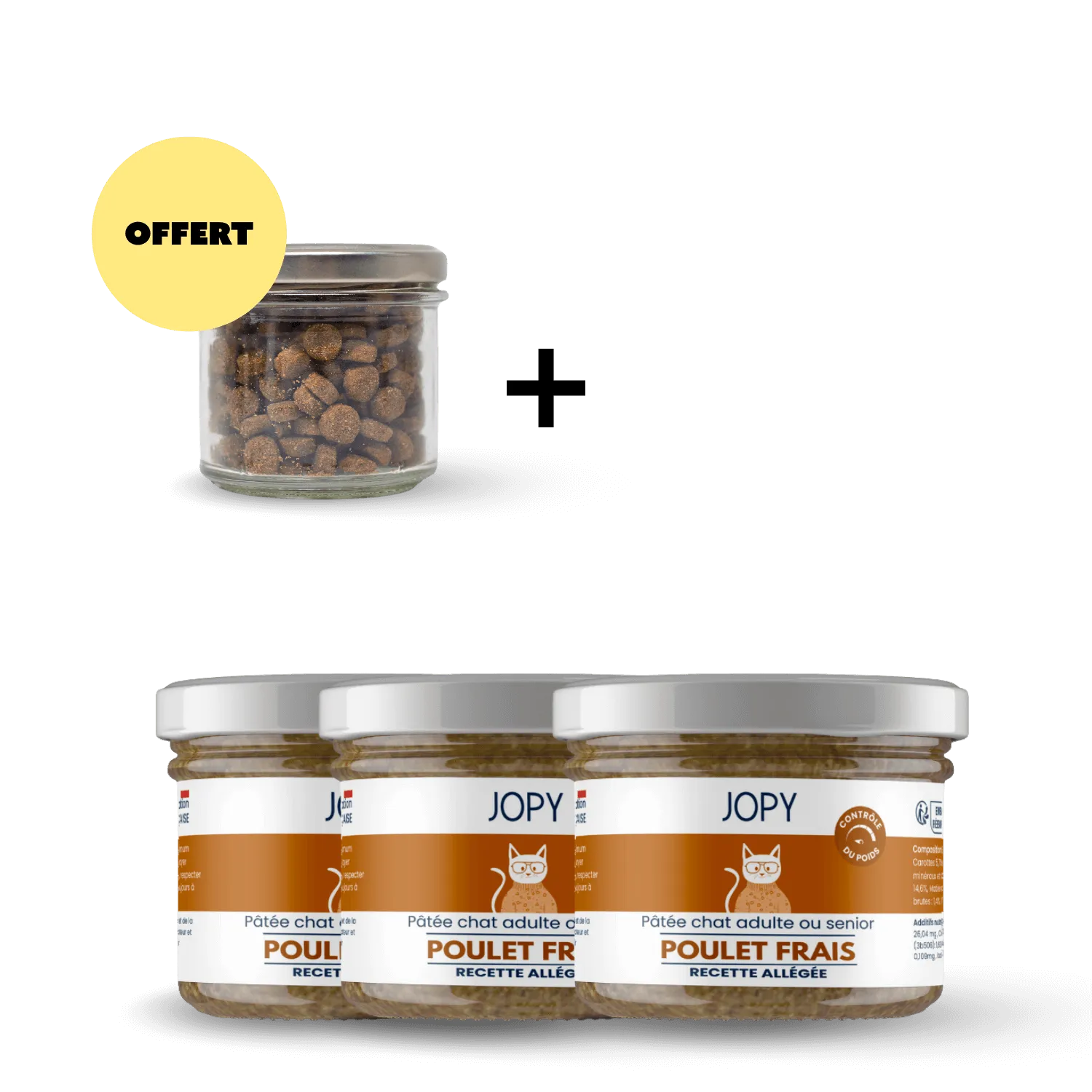Lot de 3 Pâtées chat Poulet + Échantillon croquettes Saumon Offert