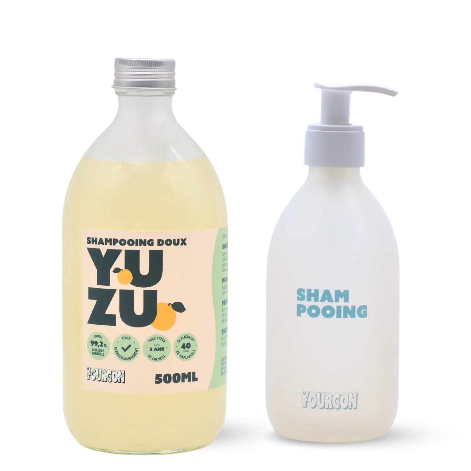 Pack shampooing doux Yuzu et flacon vide et rechargeable shampooing