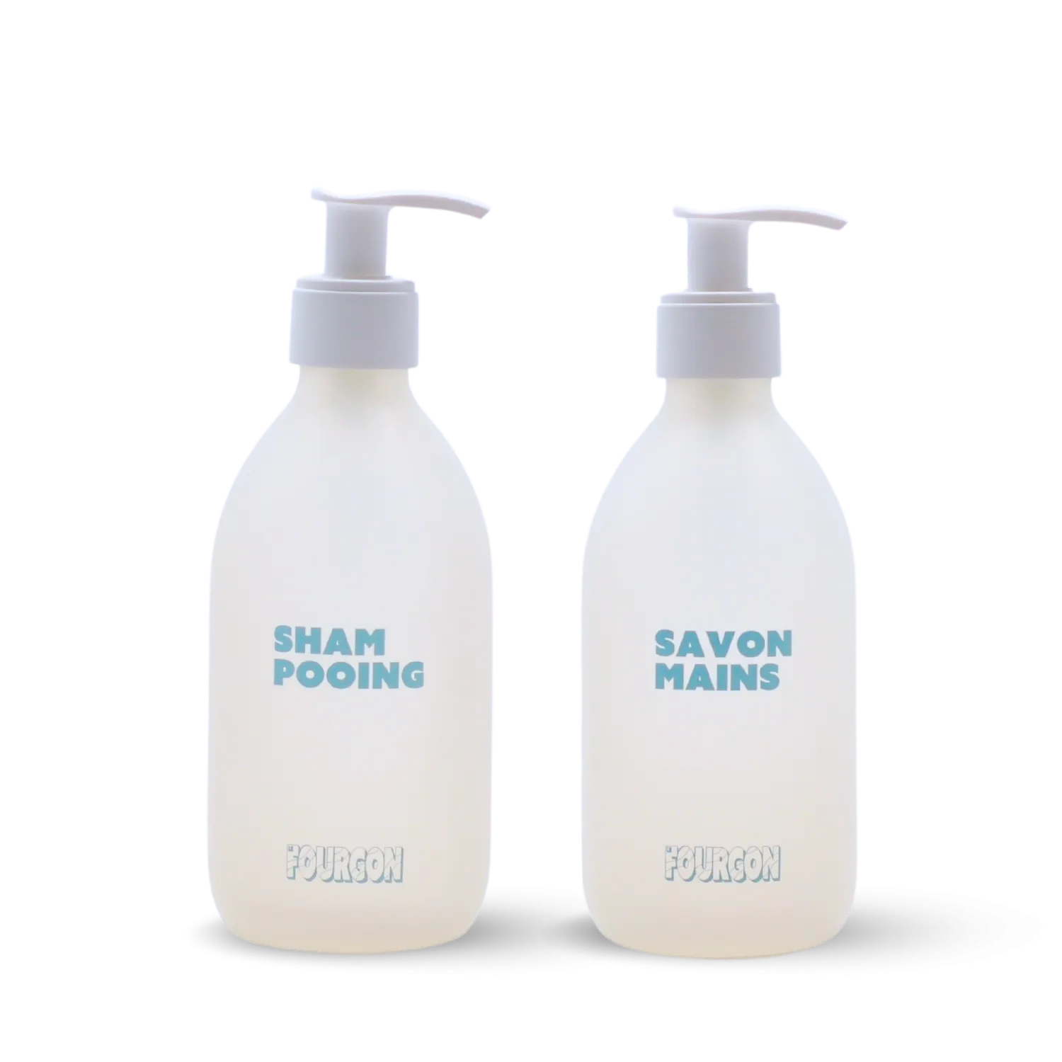 Pack 2 flacons verre protégé: shampooing et savon mains